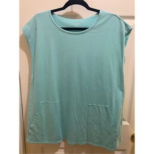 EILEEN FISHER TUNIC T SHIRT CAP SLEEVES POCKETS ORGANIC COTTON MINT GREEN SZ SMA